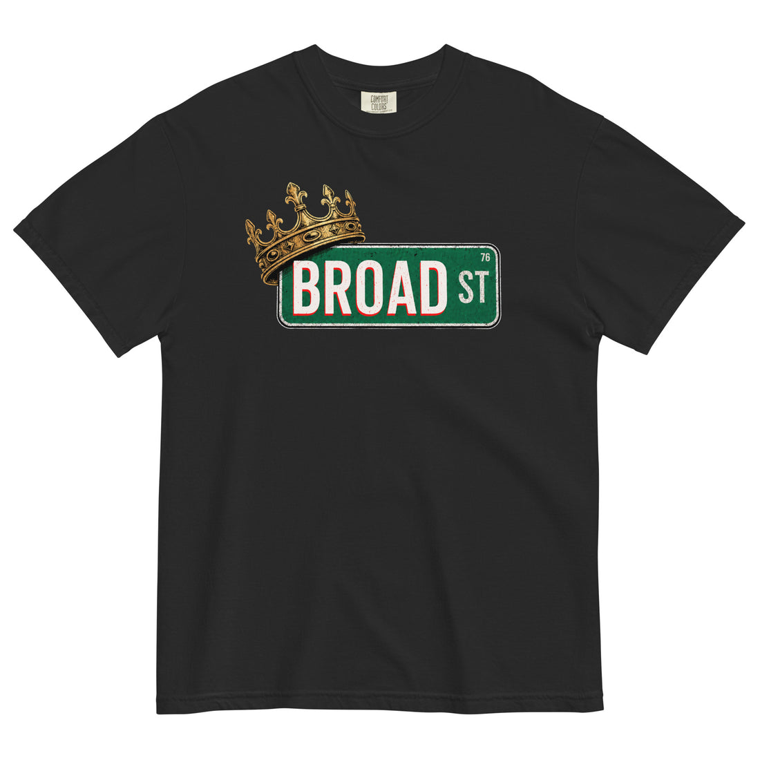 Broad Street King Tee in Black — crown on Broad Street sign, Philadelphia basketball fan shirt by Philly Drinkers