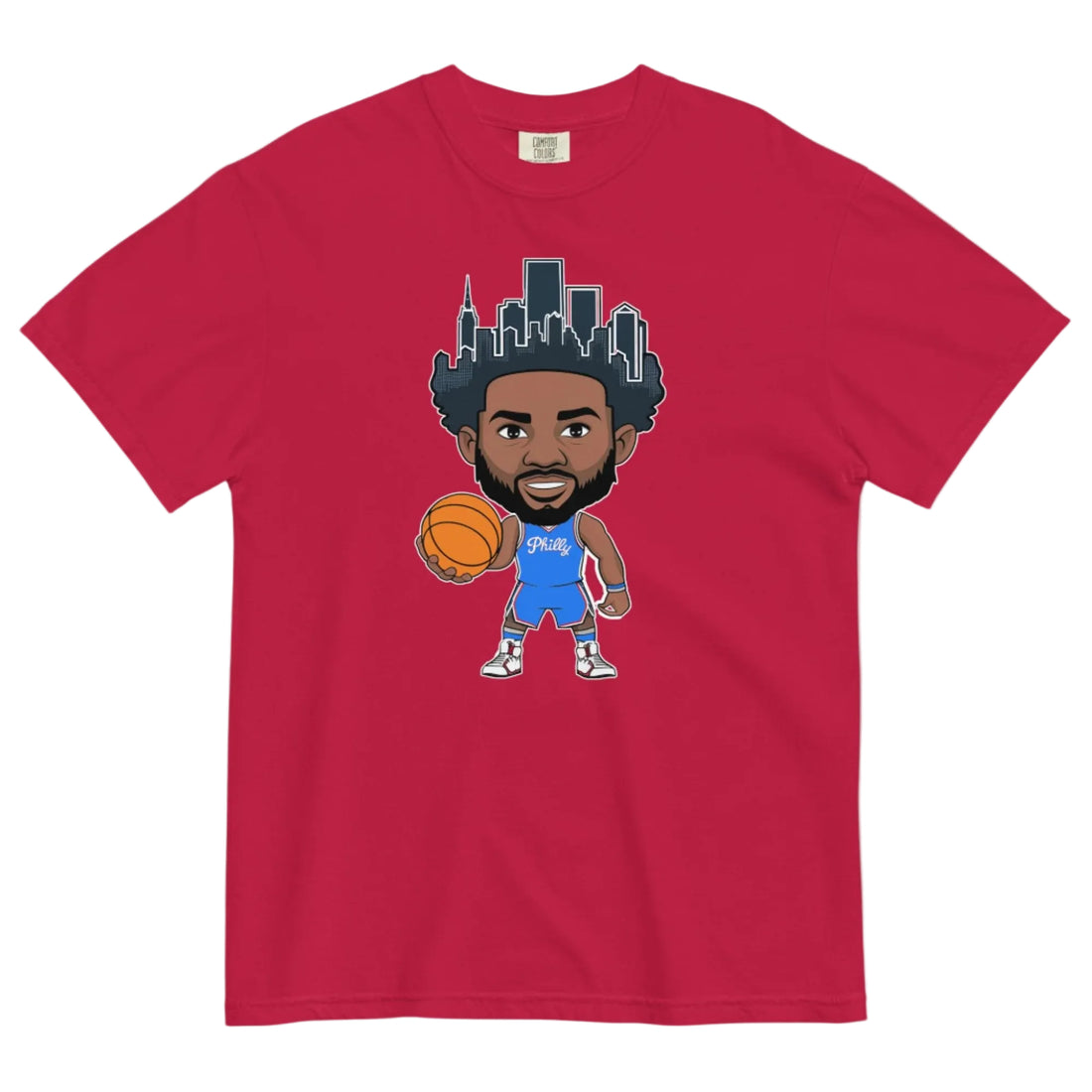 Philly Baller cartoon tee, front view — Philly basketball shirt