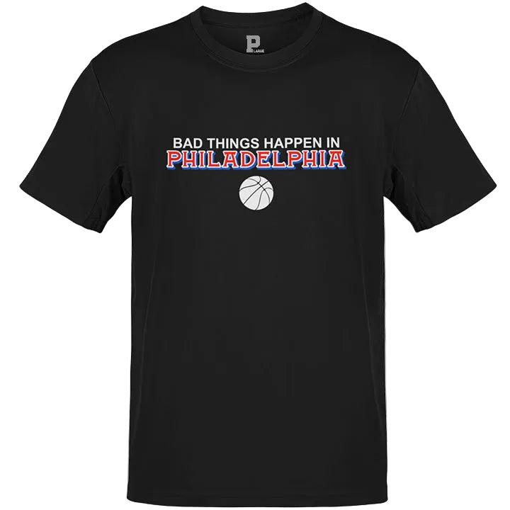 Black crew neck t-shirt with the text &