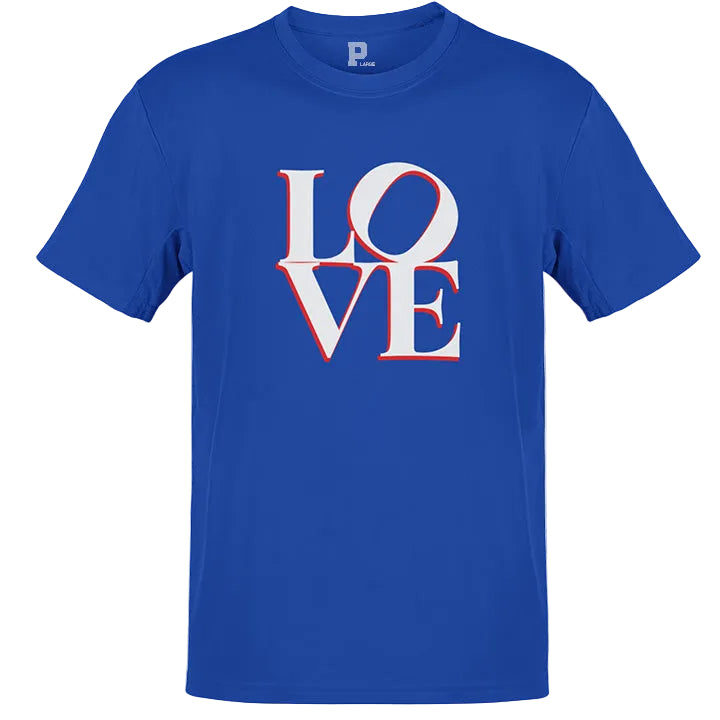 A blue t-shirt with the word &