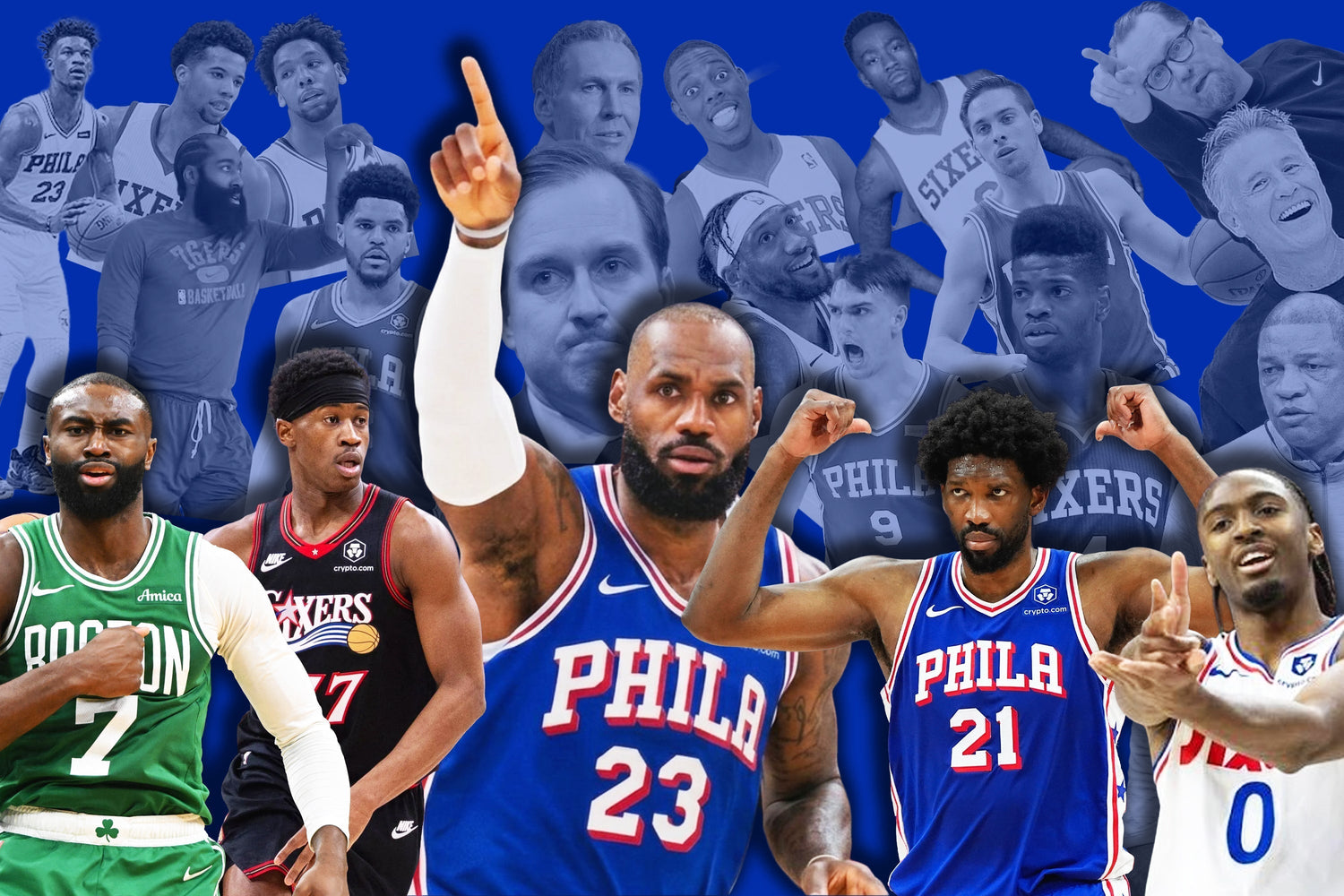 Street-mural style illustration of the Sixers Process era timeline