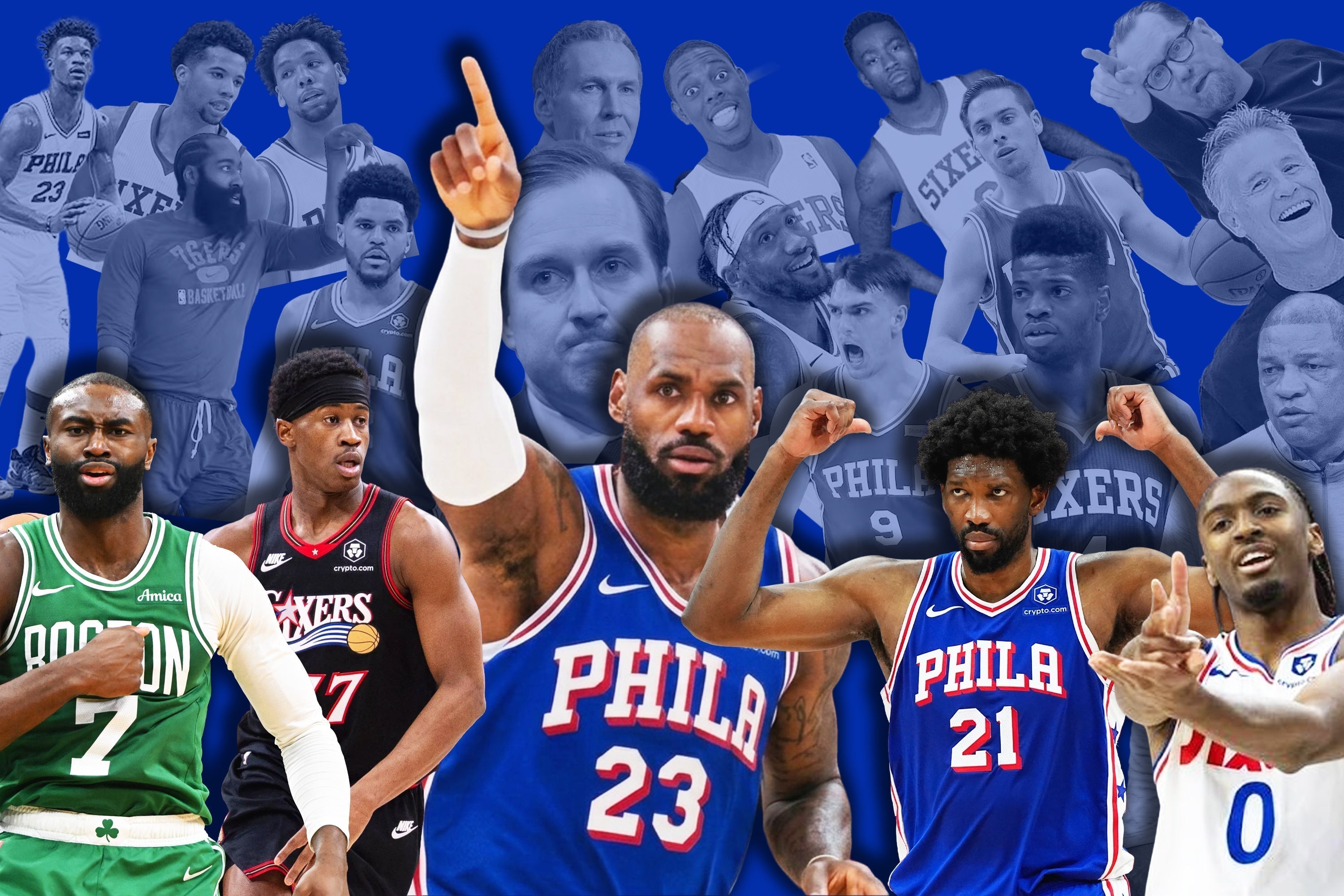 Street-mural style illustration of the Sixers Process era timeline