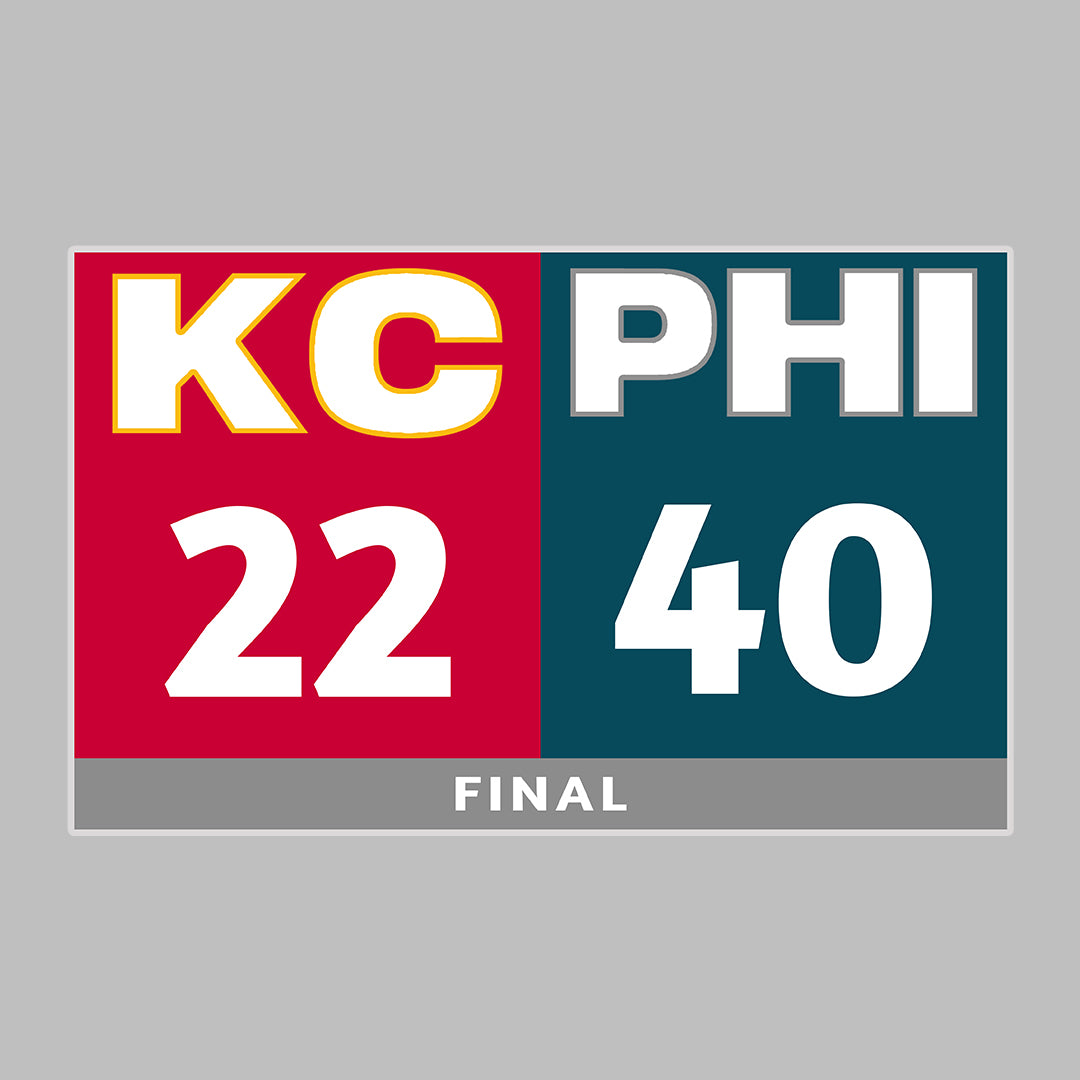 A sticker with a sports score display, divided into two sides with &