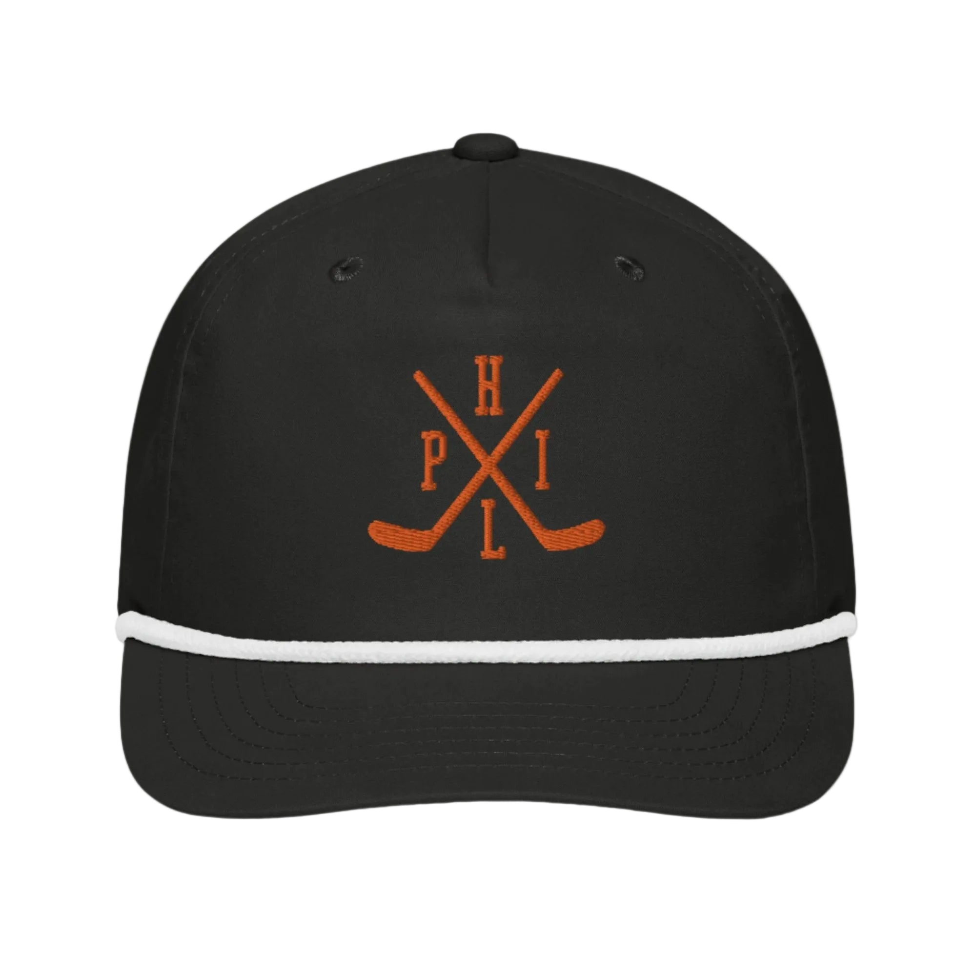 Black baseball cap with an orange &