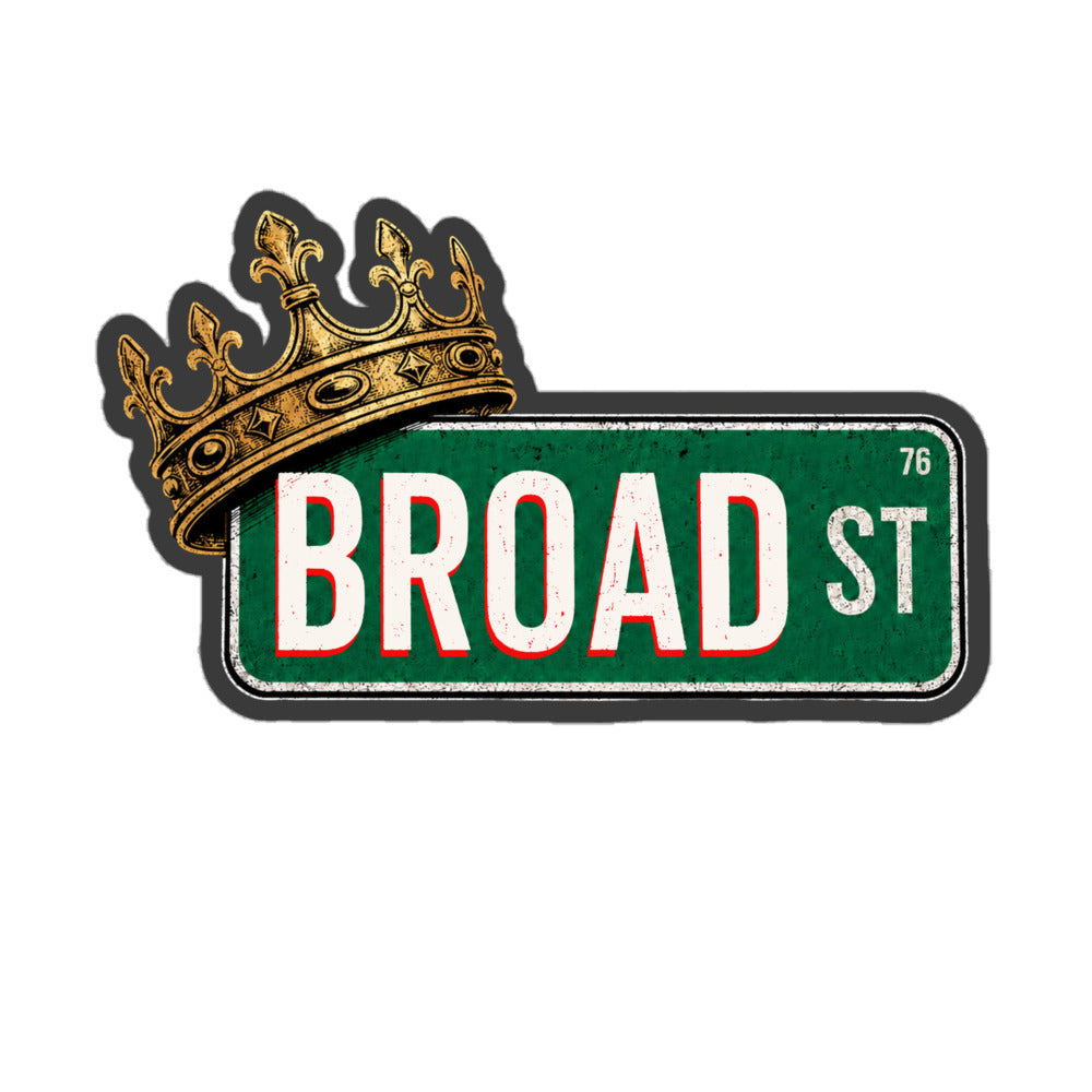 Broad St sign with crown sitting on the top left corner
