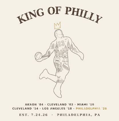 A graphic print or poster featuring a line art illustration of a basketball player with a crown and the text &