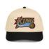 Retro King 5-Panel Cap in Natural and Black — embroidered gold KING logo with star and streaking basketball, LeBron Sixers hat by Philly Drinkers