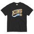 Retro King Basketball Tee in Black — gold KING wordmark with basketball swoosh, Philadelphia fan shirt by Philly Drinkers