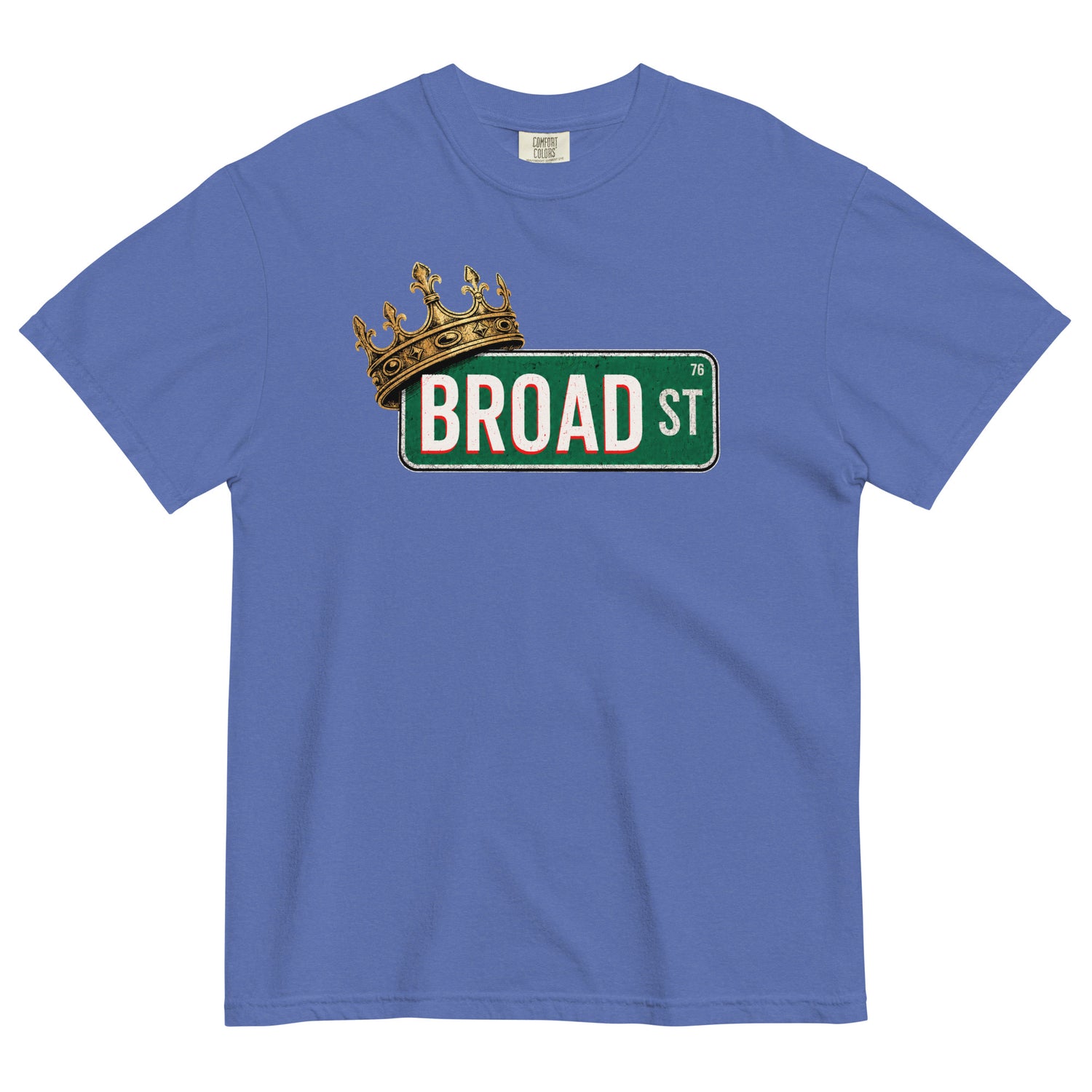 Broad Street King Tee in Blue — crown on Broad Street sign, Philadelphia basketball fan shirt by Philly Drinkers