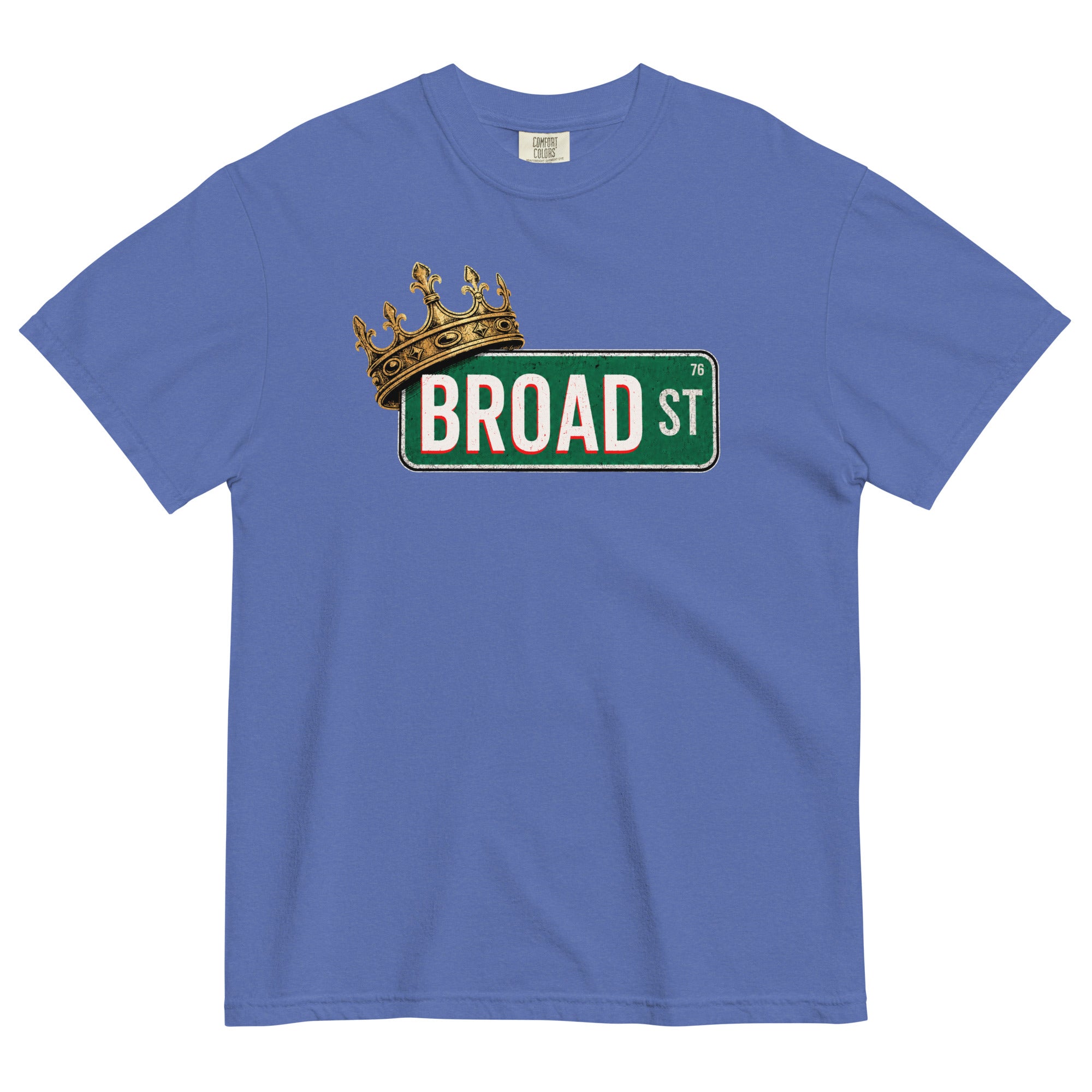 Broad Street King Tee in Blue — crown on Broad Street sign, Philadelphia basketball fan shirt by Philly Drinkers