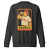 A dark heather gray crewneck sweatshirt featuring a large graphic print of a baseball player in a Philadelphia Phillies uniform drinking from a beer can, with the name &